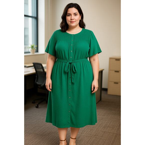 NWT Croft Barrow Green Swiss Dot Midi Dress XXL Cottagecore Modest Spring Career - Picture 2 of 14